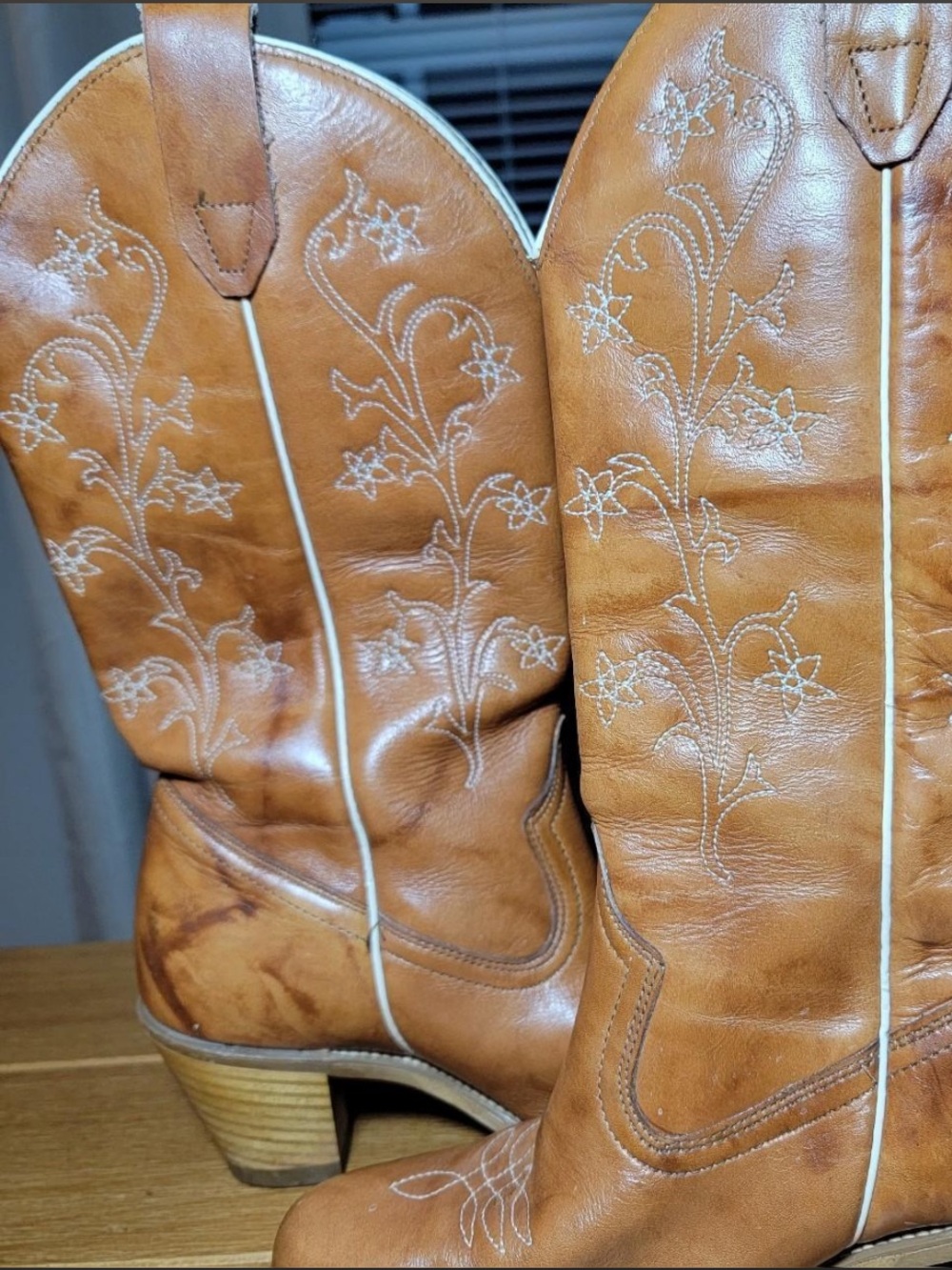 Tan Embroidered Leather Cowboy Boots